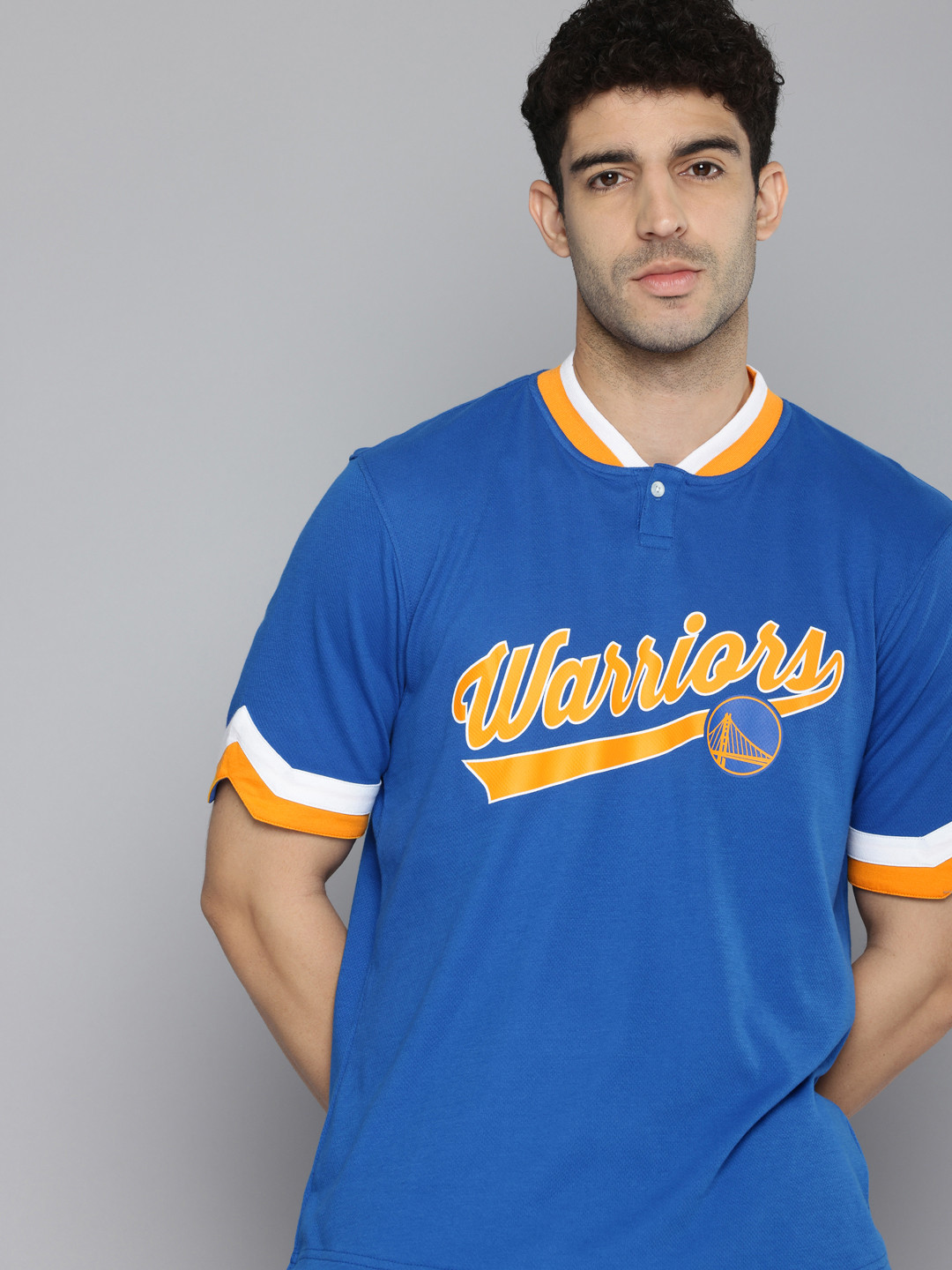 NBA Typography Golden State Warriors Printed Henley Neck T-shirt