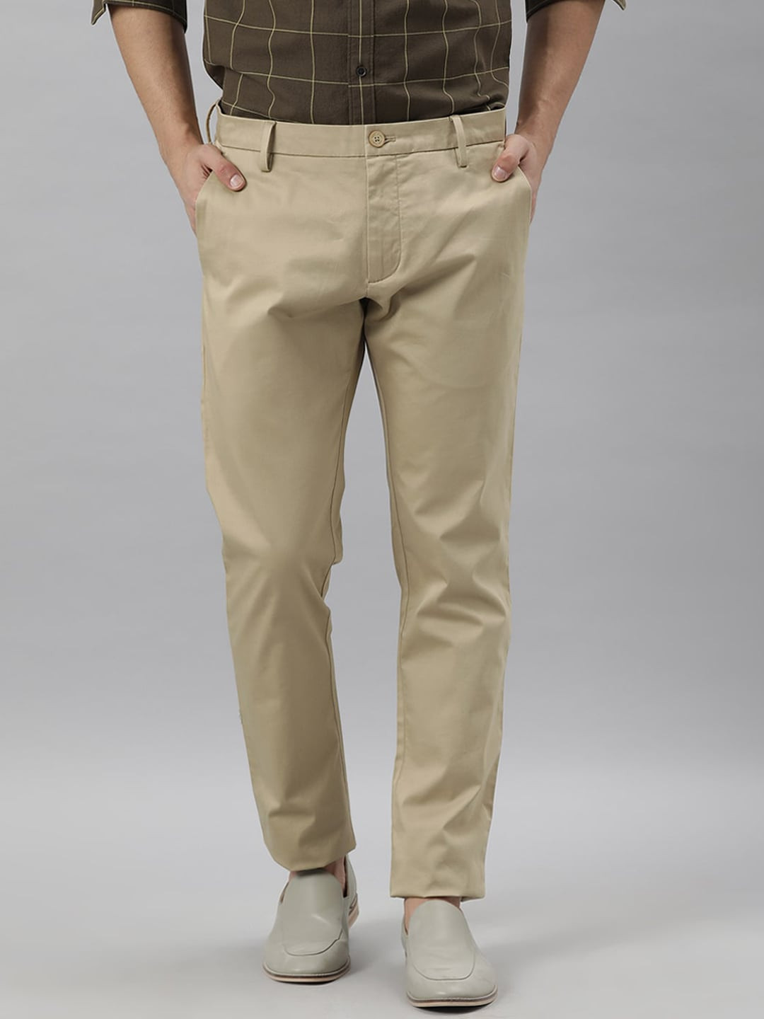 RARE RABBIT Men Beige Tailored Slim Fit Trousers