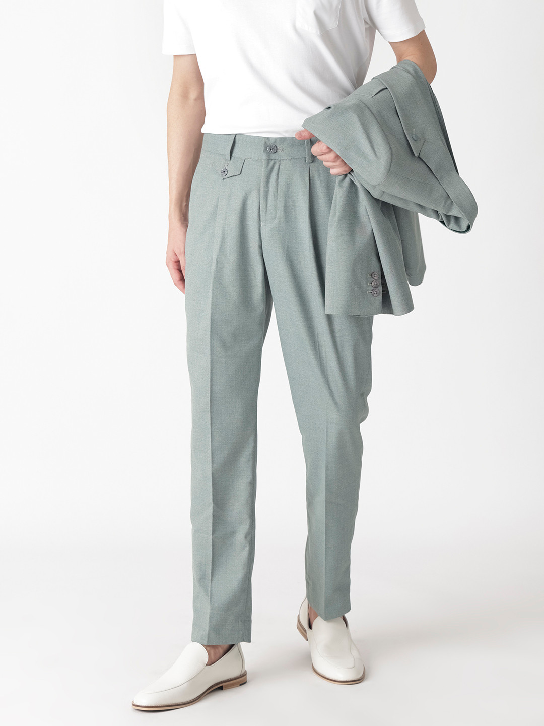 RARE RABBIT Men Green Tailored Slim Fit High-Rise Pleated Trousers