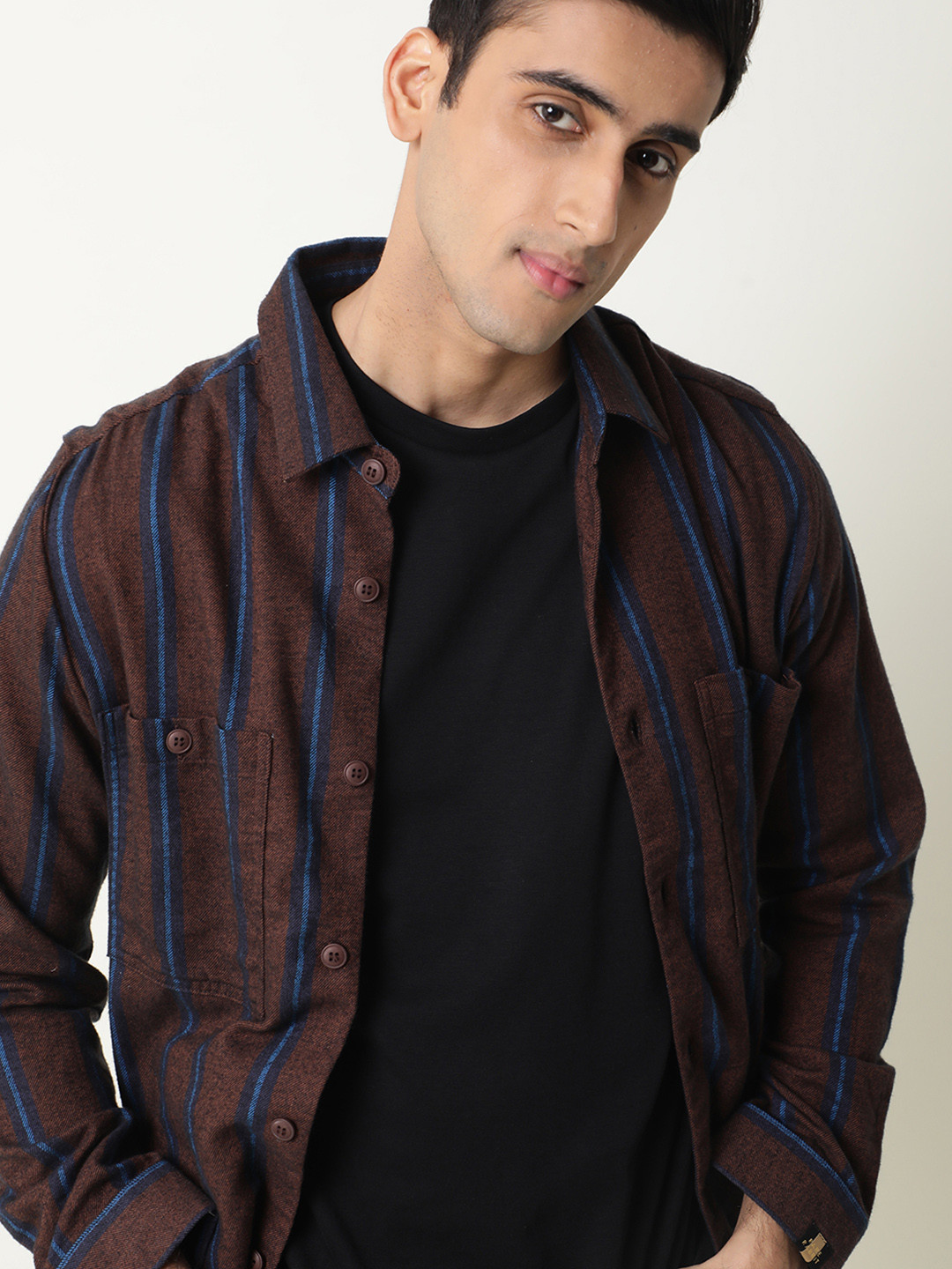 RARE RABBIT Men Storm Tailored Fit Striped Cotton Jacket