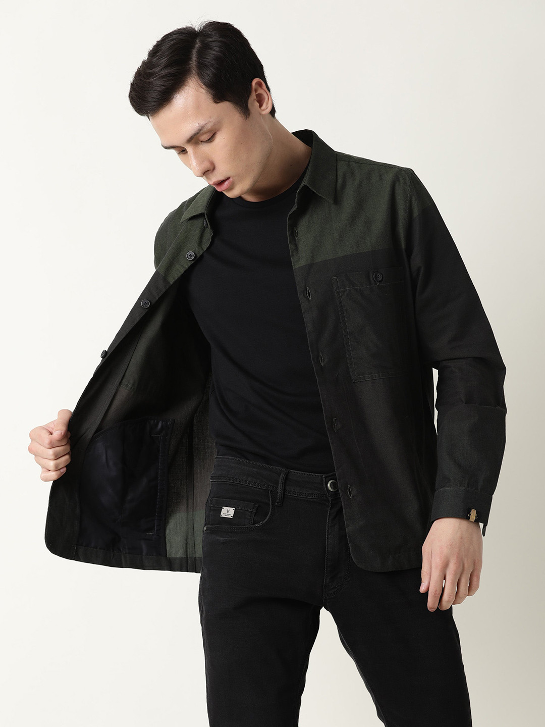 RARE RABBIT Men Corbin Tailored Fit Colourblocked Cotton Jacket