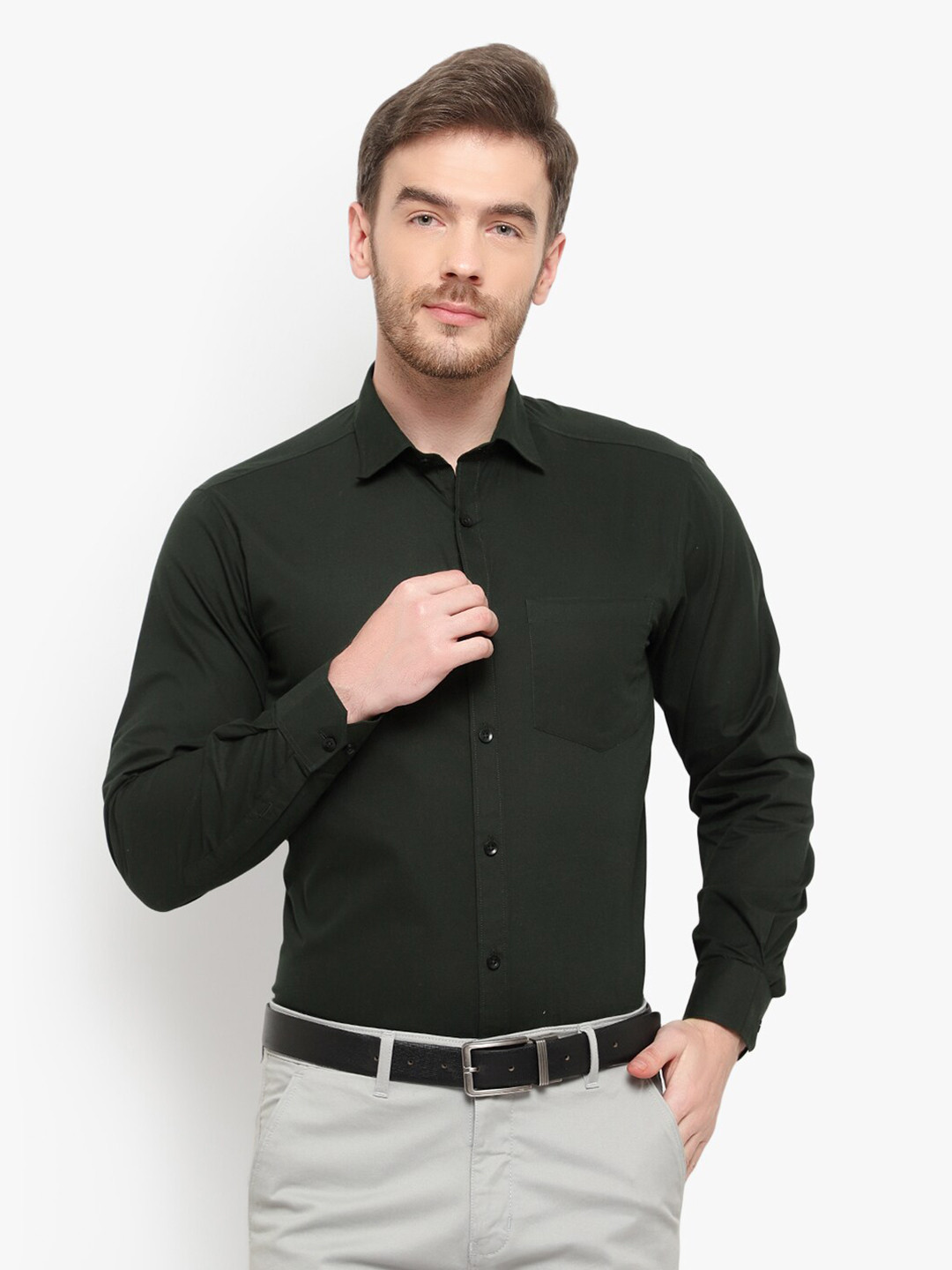 D Kumar Men Green Standard Formal Cotton Shirt