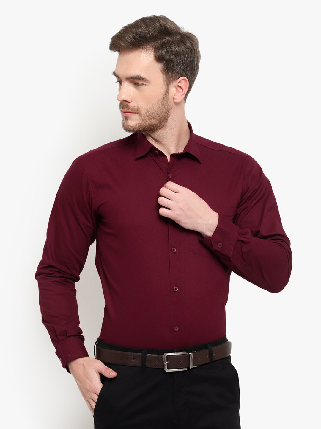 D Kumar Men Maroon Standard Cotton Formal Shirt
