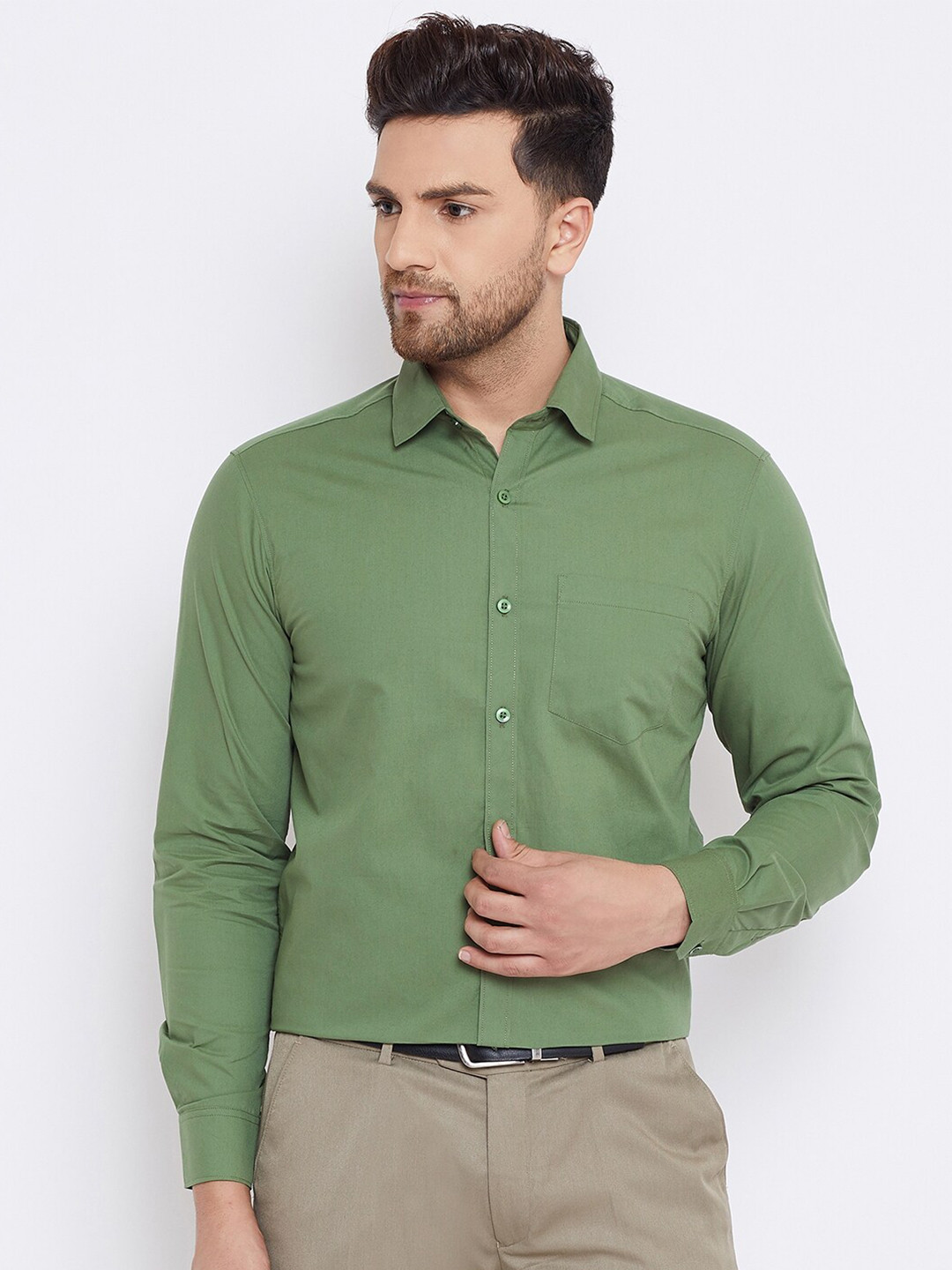 D Kumar Men Green Standard Formal Cotton Shirt