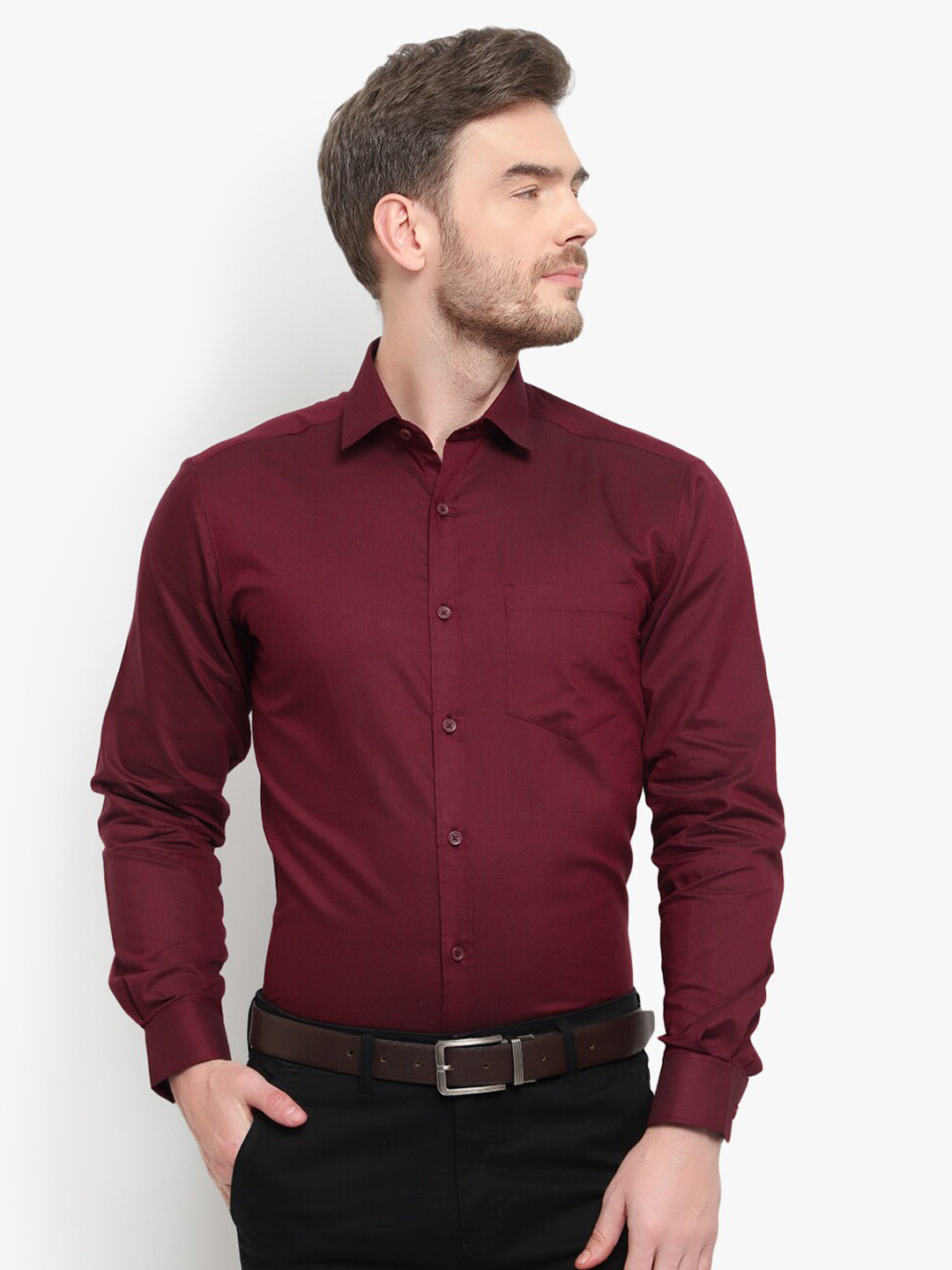 D Kumar Men Maroon Standard Cotton Formal Shirt