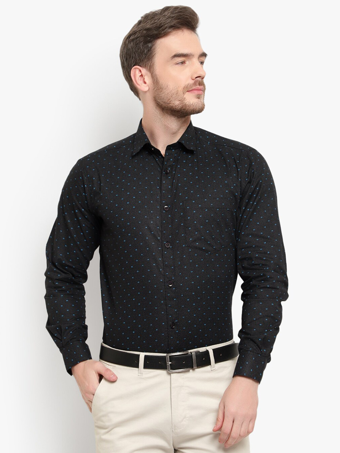 D Kumar Men Black Standard Printed Formal Shirt