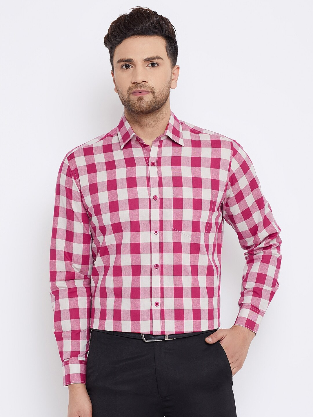 D Kumar Men Pink Standard Gingham Checks Checked Formal Shirt