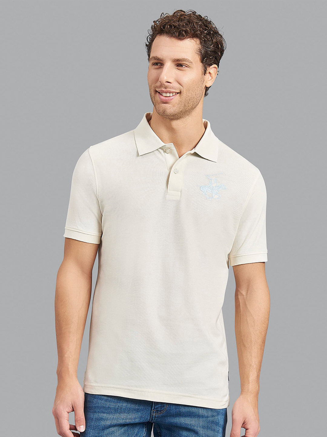 Beverly Hills Polo Club Men Khaki Polo Collar Cotton T-shirt
