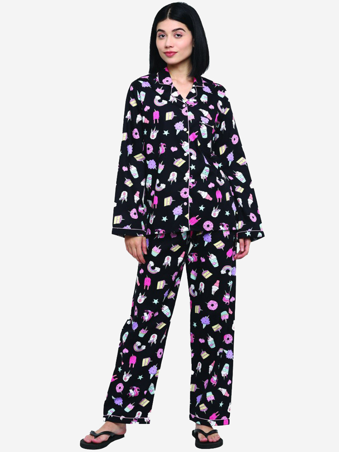shopbloom Women Black Printed Night suit