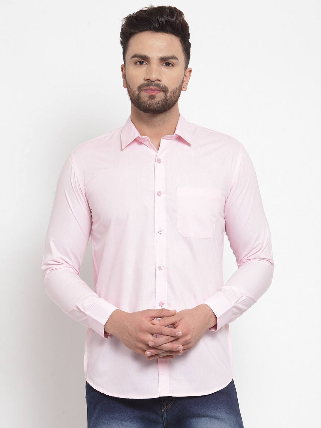 JAINISH Men Pink Classic Slim Fit Solid Cotton Casual Shirt