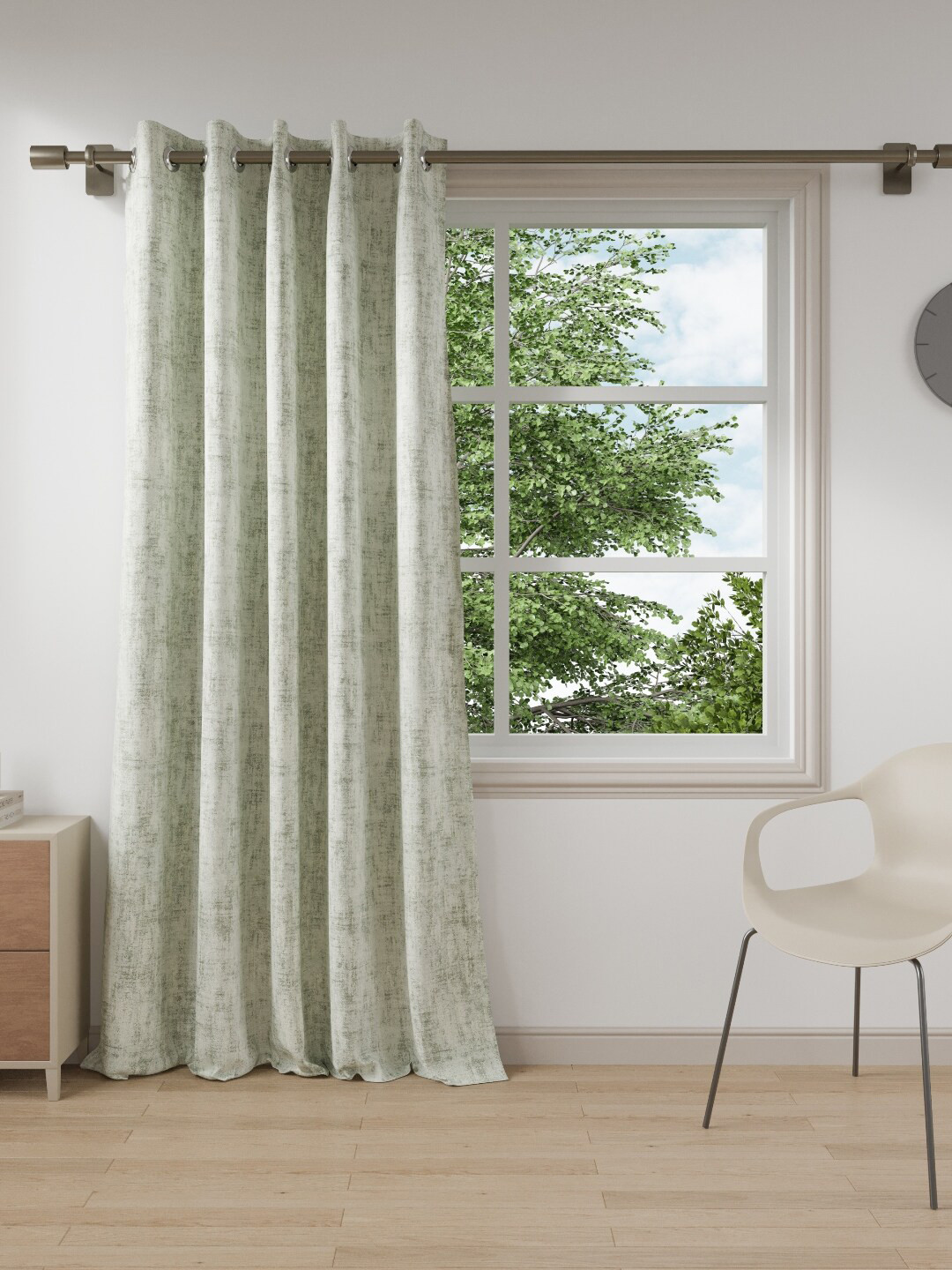 DDecor Grey & Green Printed Black Out Door Curtain