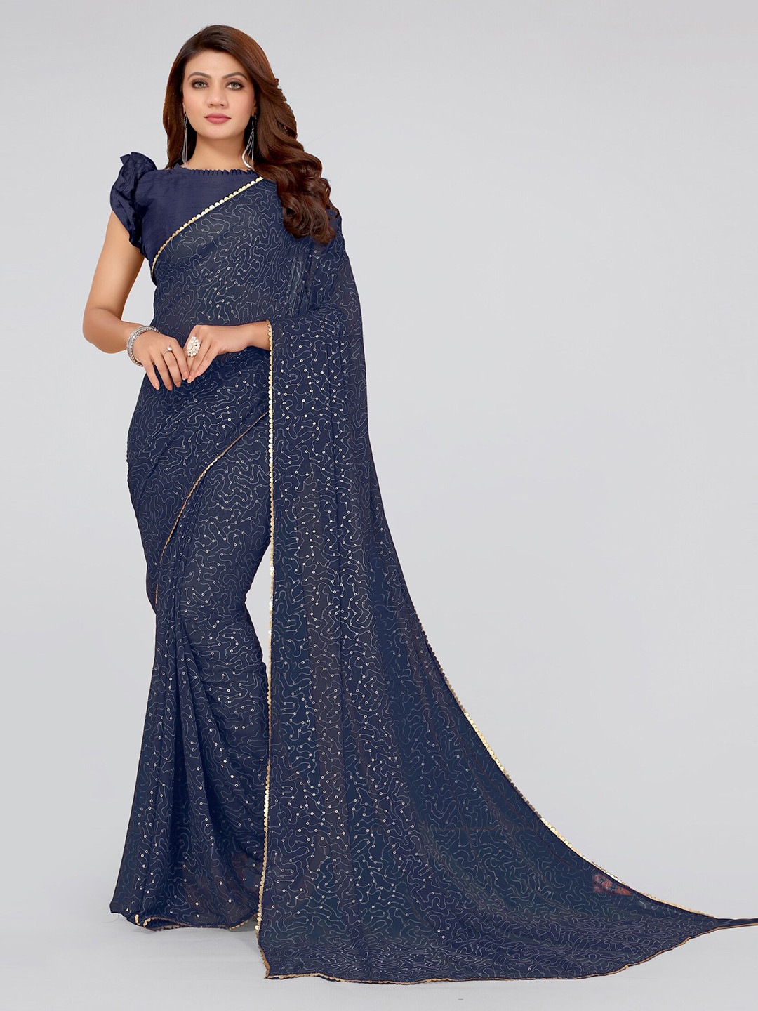 MIRCHI FASHION Blue Embellished Saree