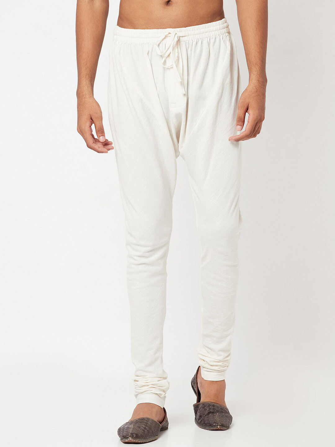 Fabindia Men Off White Solid Cotton Churidar