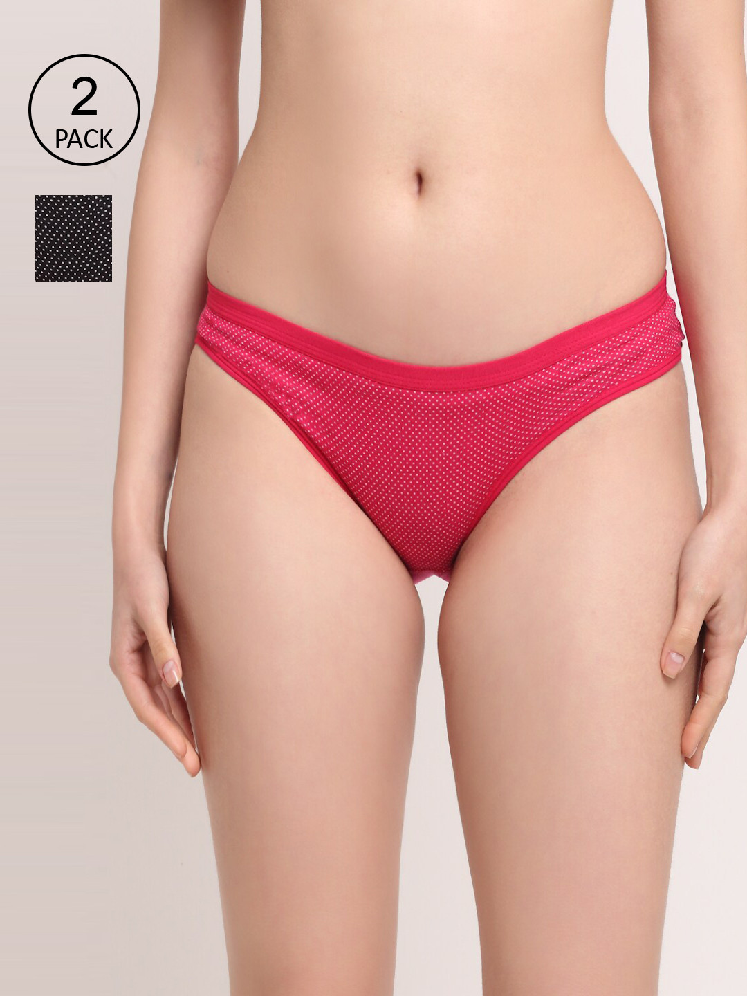 Friskers Women Pack Of 2 Black & Pink Solid Cotton Hipster Briefs