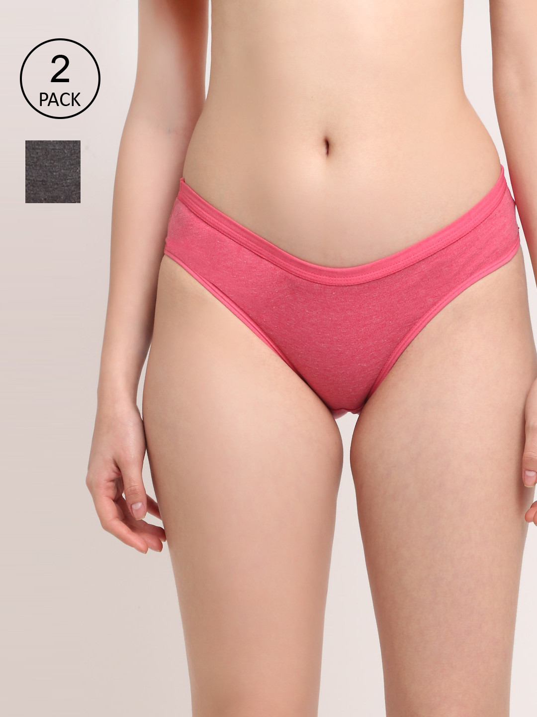 Friskers Pack of 2 Women Pink & Charcoal Grey Solid Hipster Briefs - O-321-07-22-S