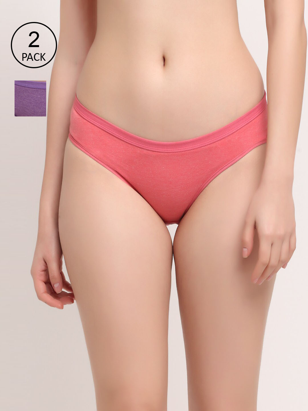 Friskers Women Set of 2 Orange & Purple Cotton Hipster Briefs O-321-15-16-S