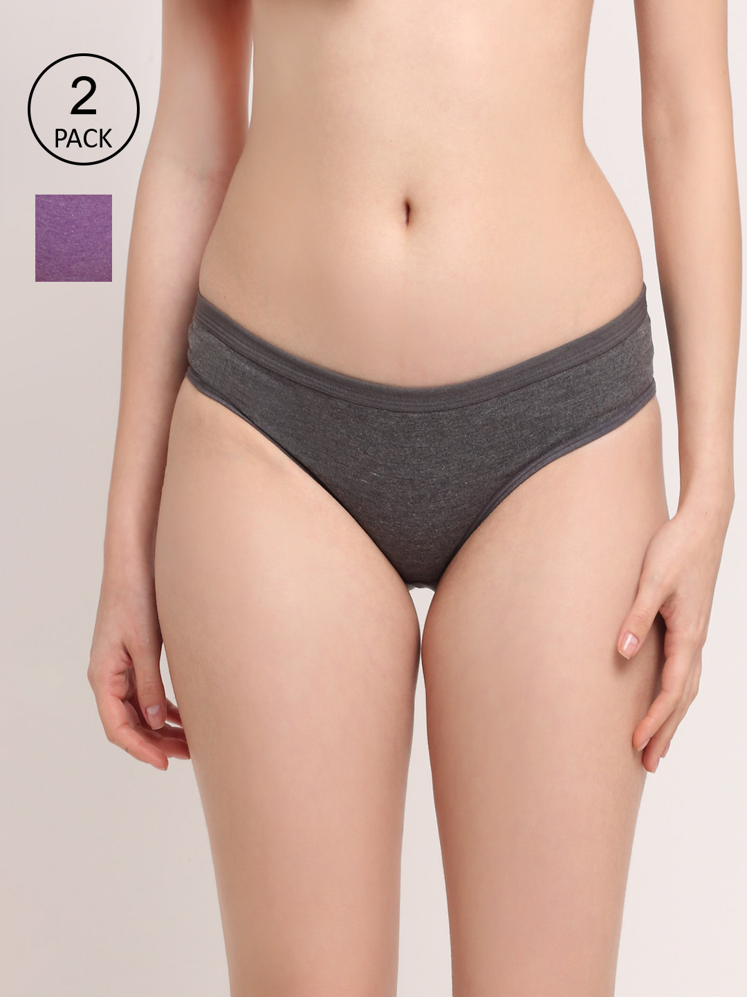 Friskers Pack of 2 Women Purple & Charcoal Grey Solid Hipster Briefs - O-321-16-22-S