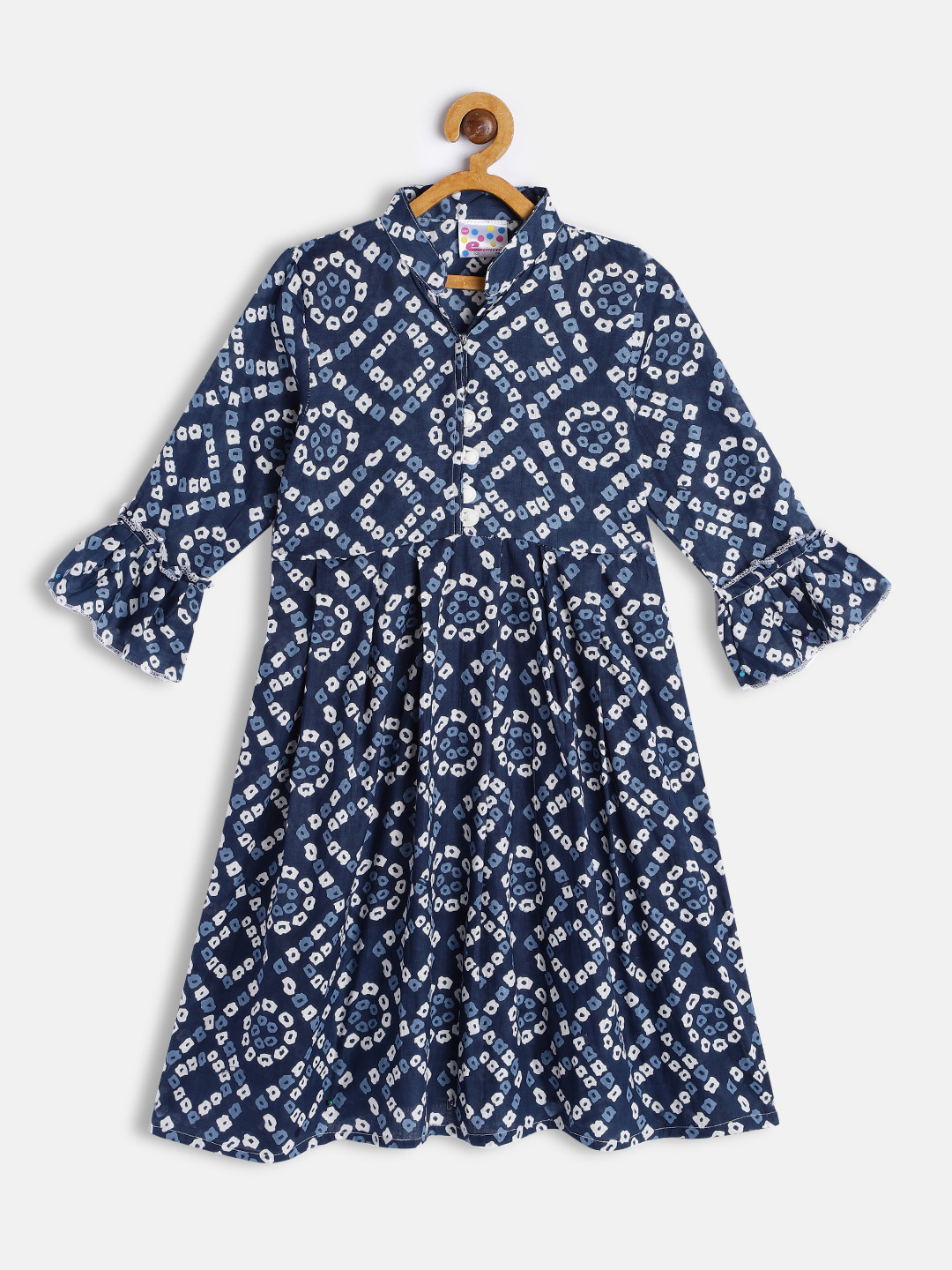 Eimoie Navy Blue Pure Cotton Ethnic Motifs A-Line Dress
