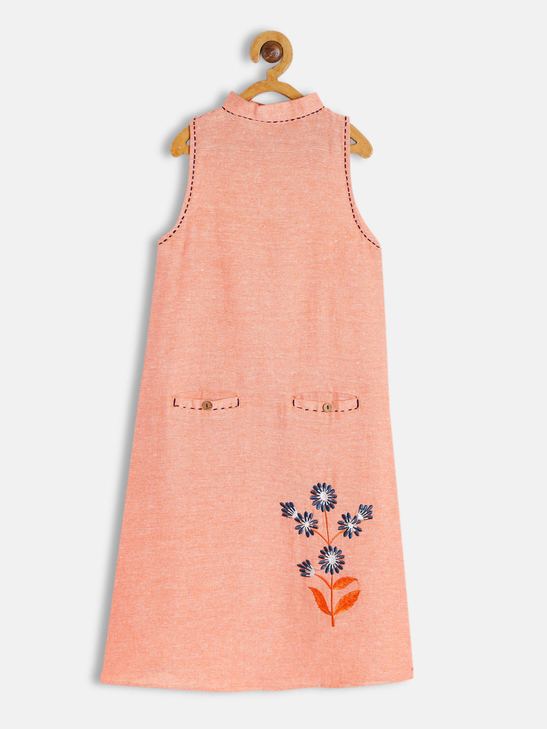 Eimoie Coral Orange Pure Cotton A-Line Midi Dress