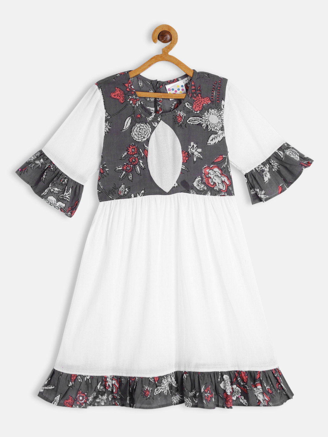 Eimoie White & Grey Pure Cotton Ethnic Motif A-Line Dress