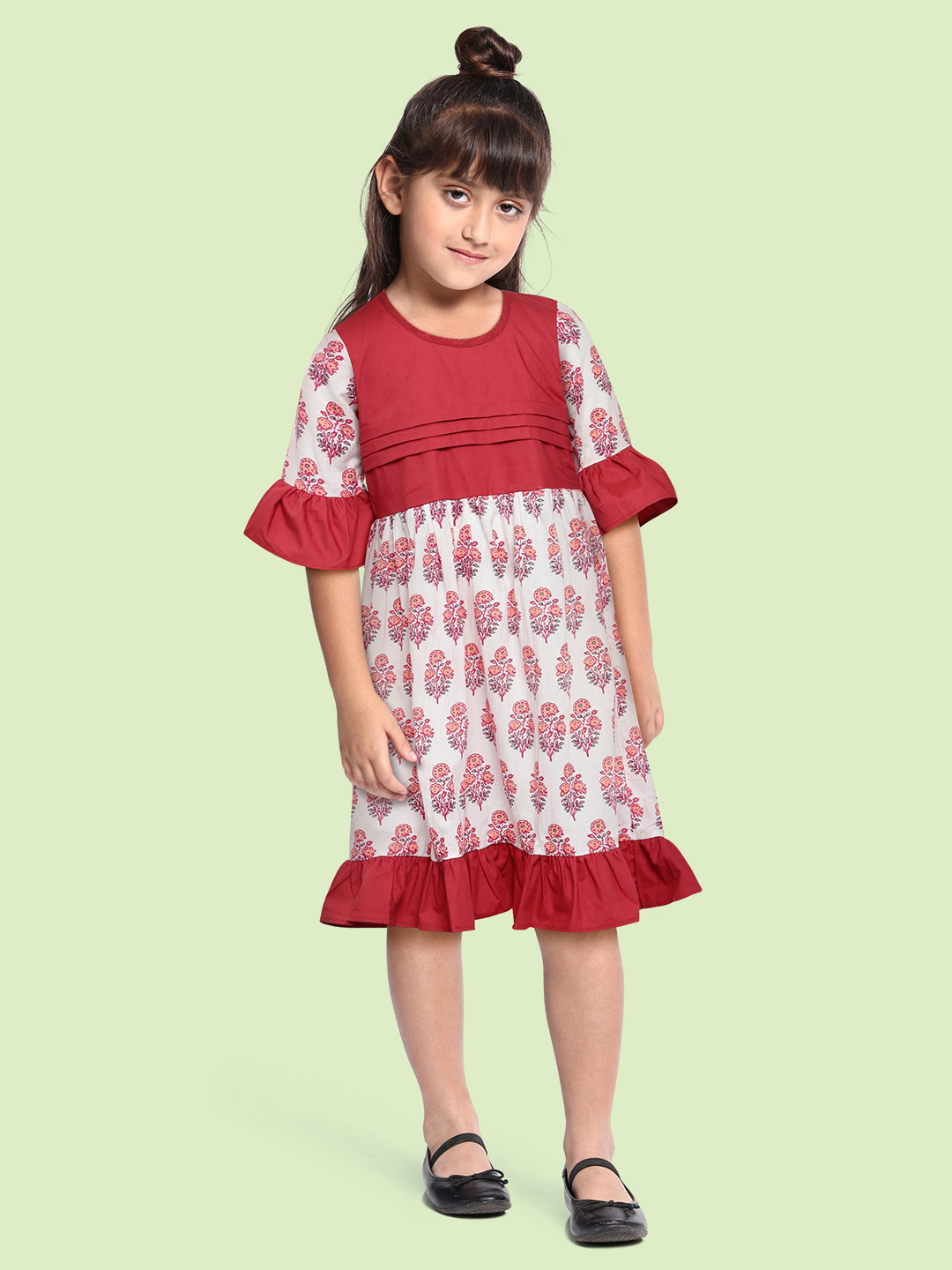 Eimoie Rust Red & White Pure Cotton Ethnic Motifs A-Line Dress