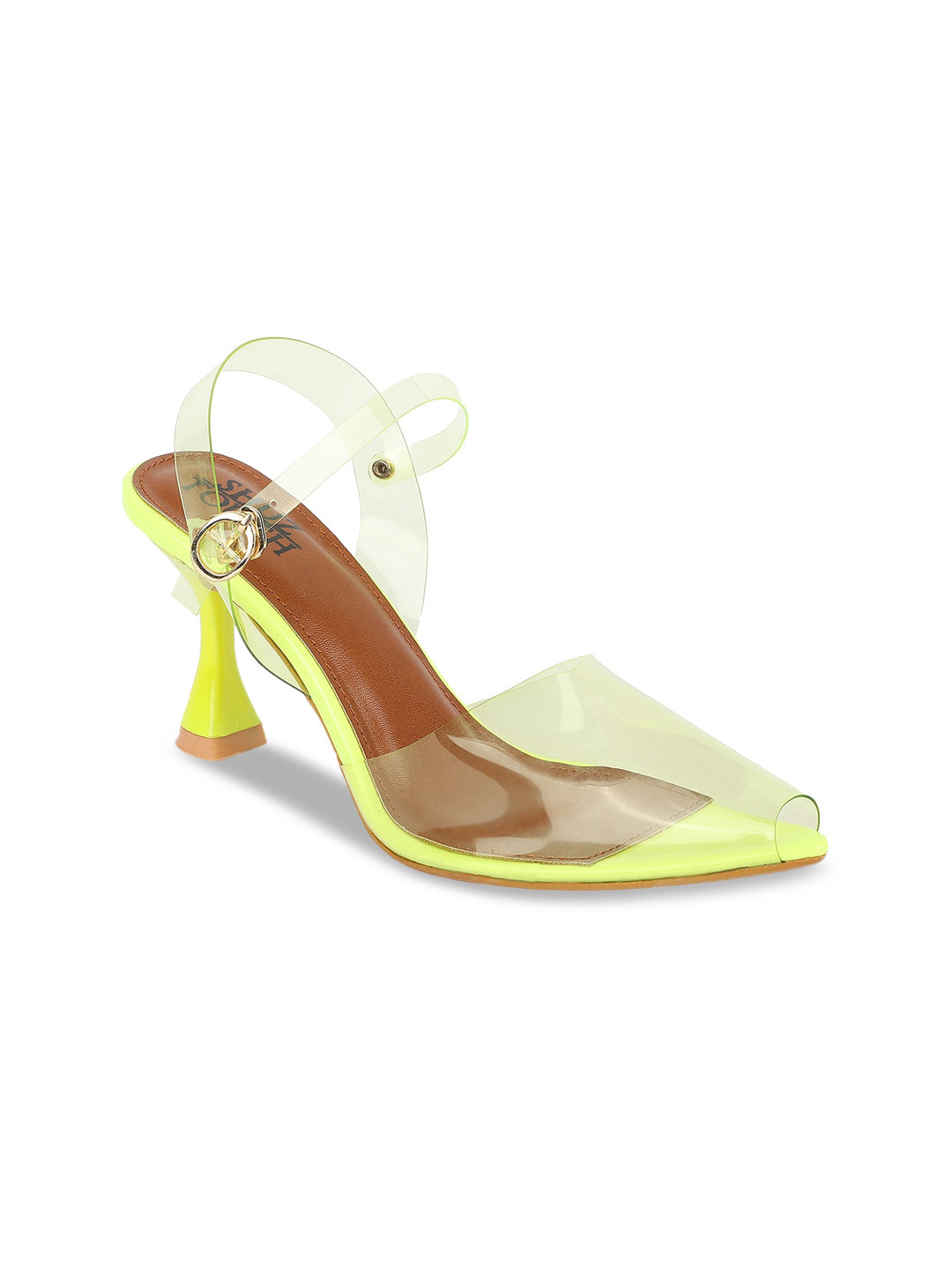 SHUZ TOUCH Yellow & Transparent Colourblocked Block Pumps