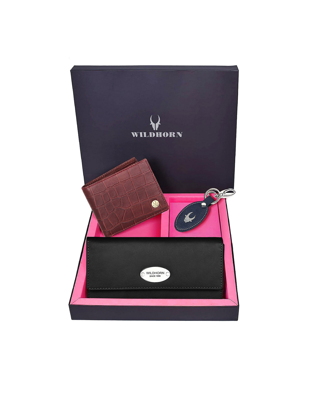 WildHorn Unisex Brown & Black Solid Premium Leather Accessory Gift Set
