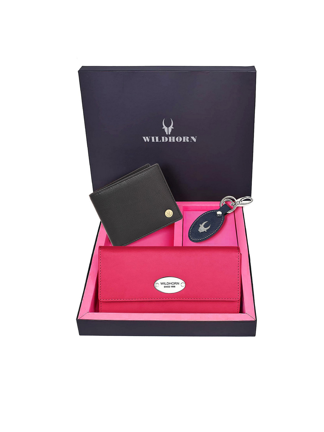 WildHorn Unisex Black & Pink Solid Premium Leather Accessory Gift Set