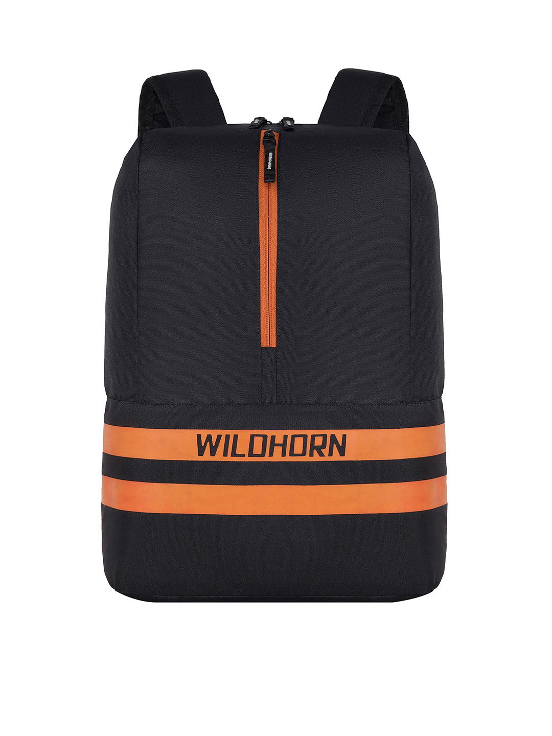 WildHorn Unisex Black & Orange Colourblocked Backpack with Compression Straps