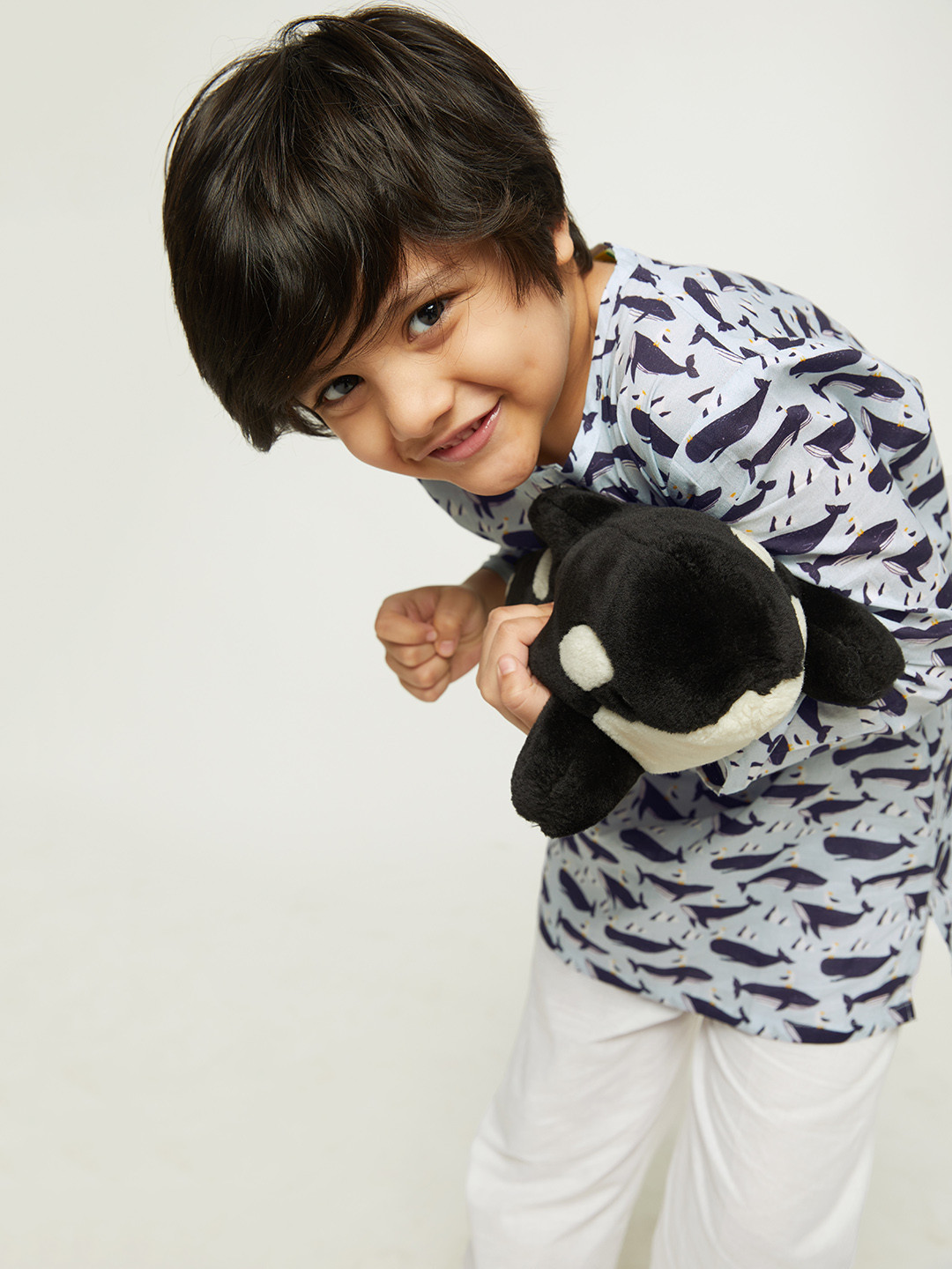 frangipani Girls Black & White Printed Cotton Night Suit