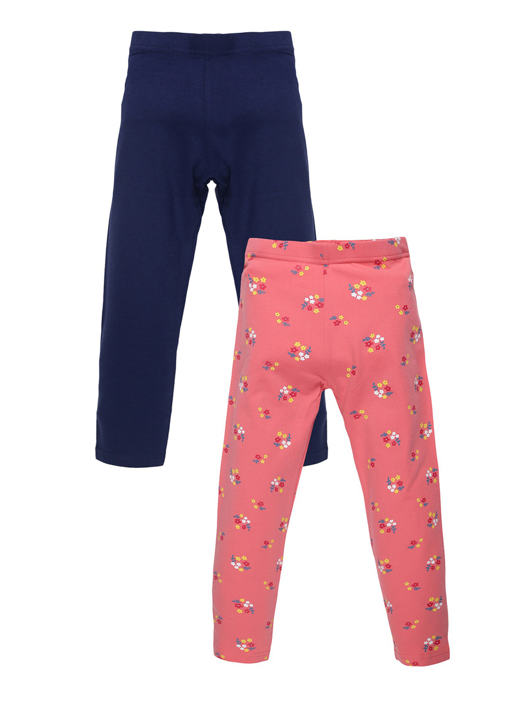 PLUM TREE Girls Pack of 2 Navy Blue & Coral Ankle Length Leggings