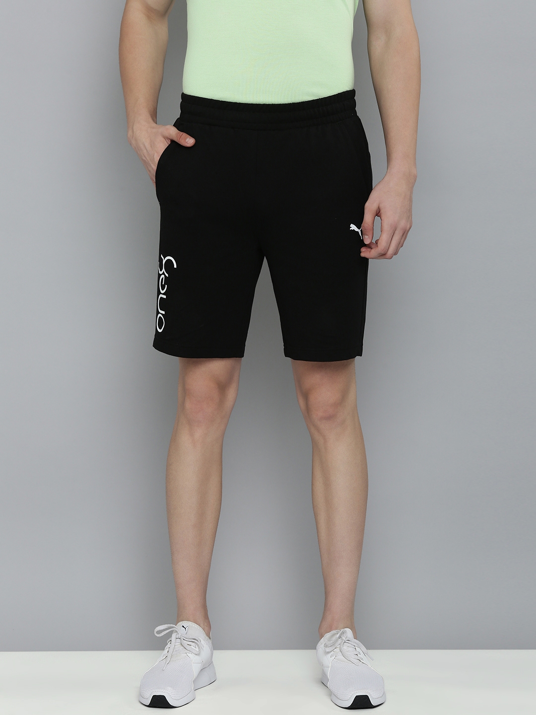 one8 x PUMA Men Black Brand logo Printed Slim Fit Sports Shorts