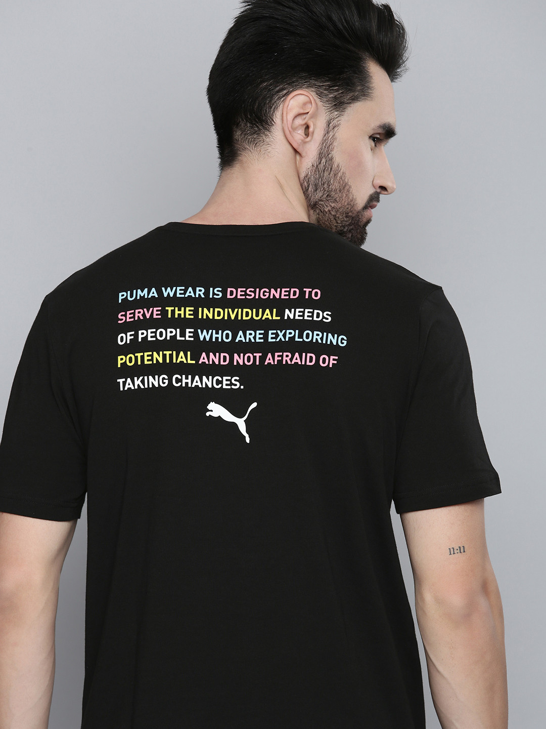 Puma Men Black Brand Logo Printed Pure Cotton T-shirt
