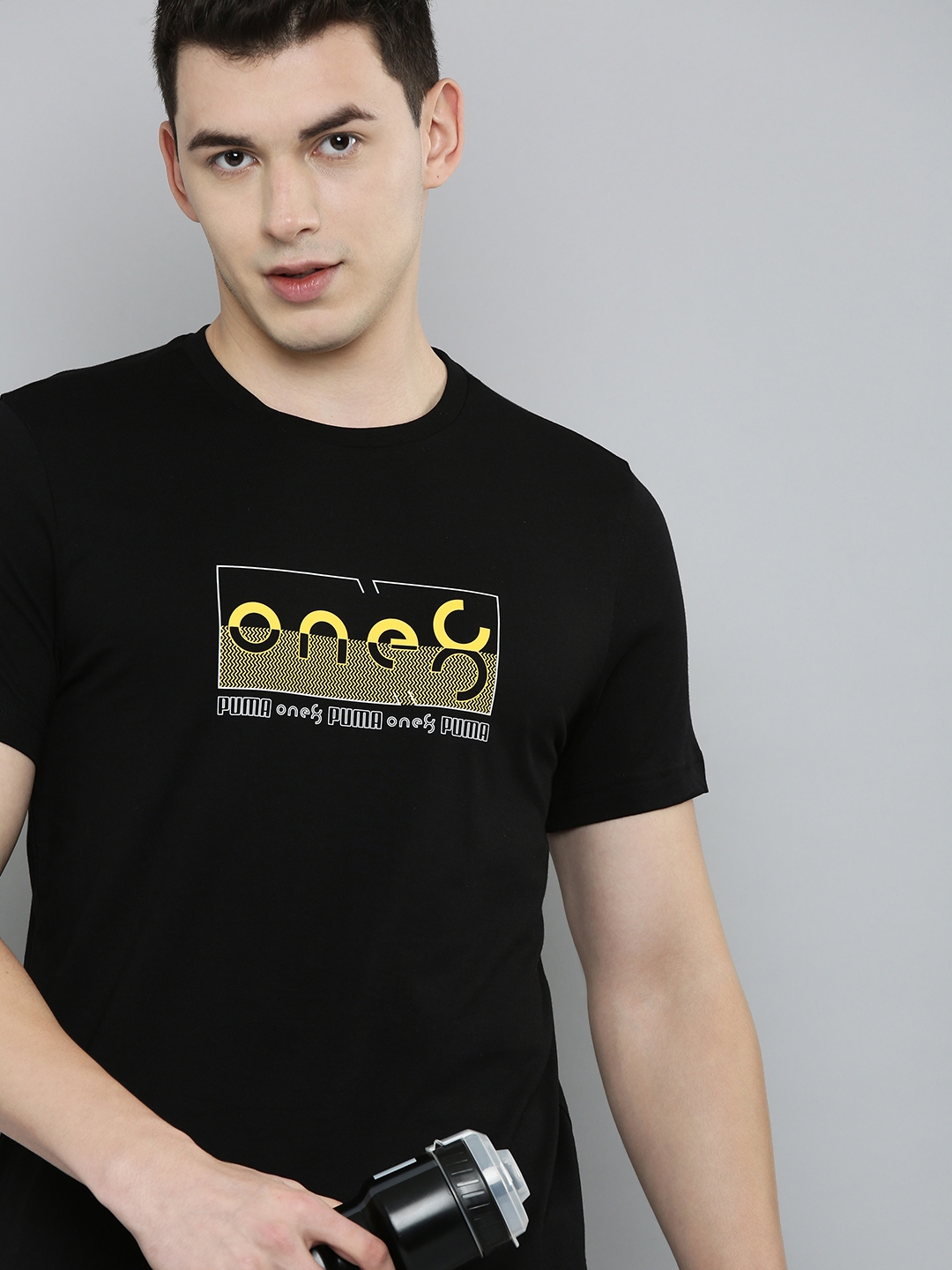 Buy one8 x PUMA Men Black Yellow Brand Logo Printed Pure Cotton T shirt Tshirts for Men 17395128 Myntra