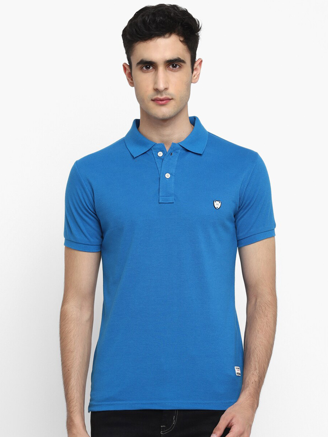 Alan Jones Men Blue Polo Collar Slim Fit T-shirt