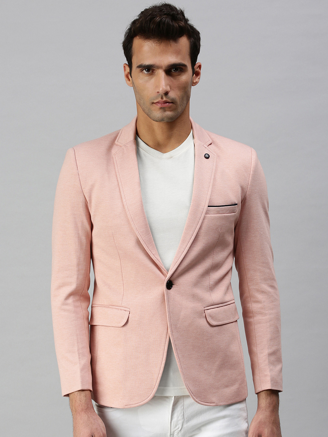 SHOWOFF Men Pink Solid Slim-Fit Single-Breasted Casual Blazers