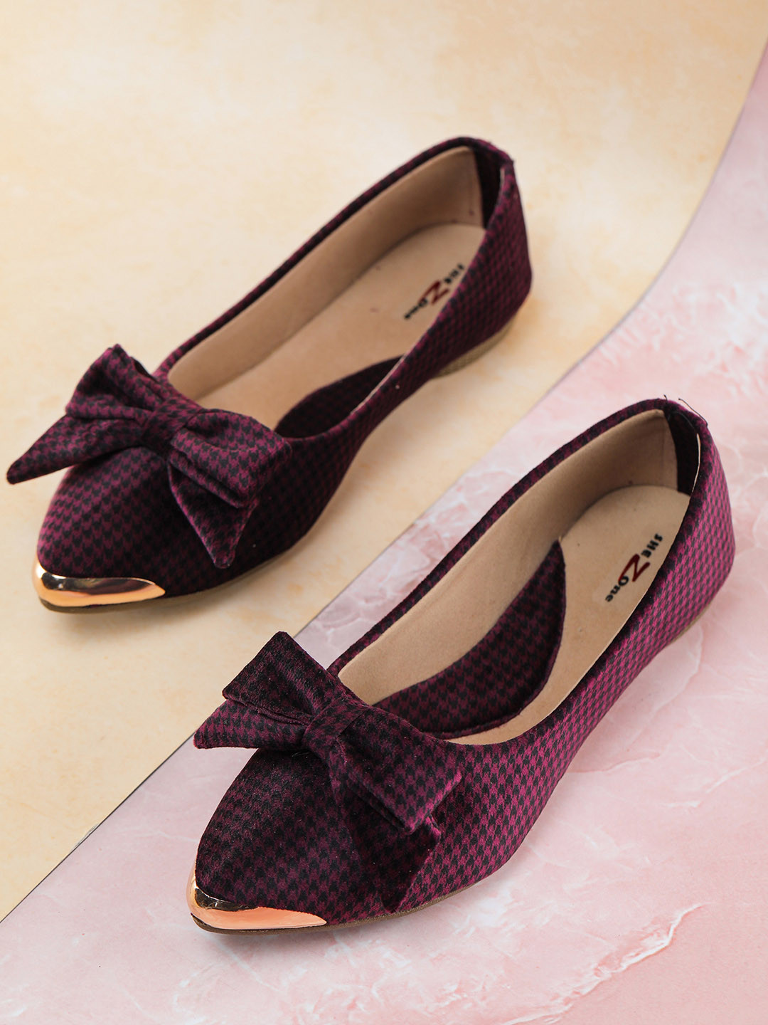 Shezone Women Purple Printed Ballerinas with Bows Flats