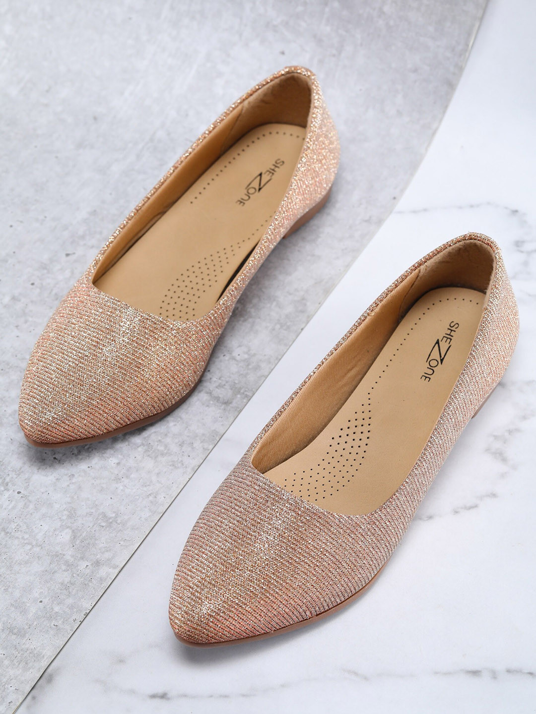 Shezone Women Rose Gold Printed Ballerinas Flats