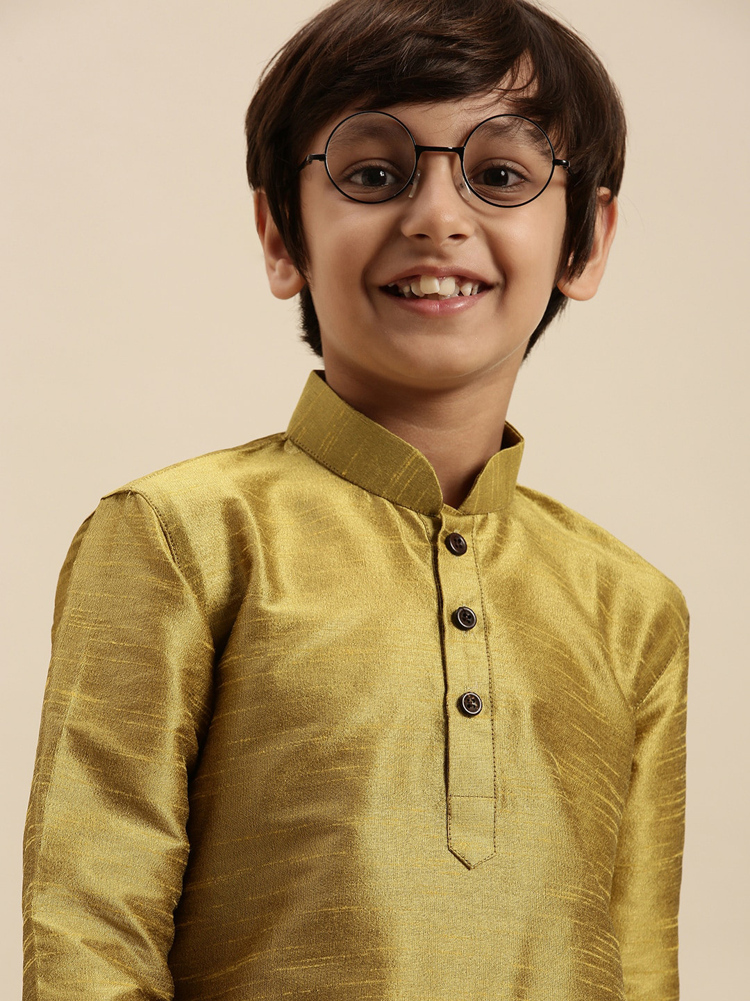 Here&Now X Sanwara Boys Green Pastels Art Silk Kurta