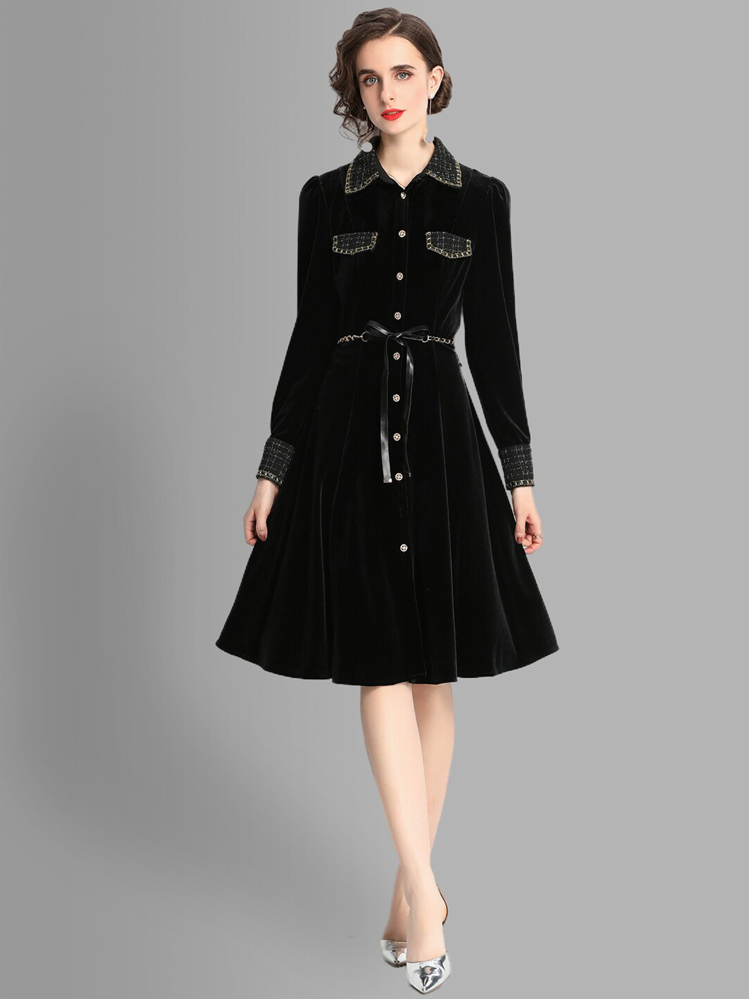 JC Collection Women Fit & Flare Black Dress