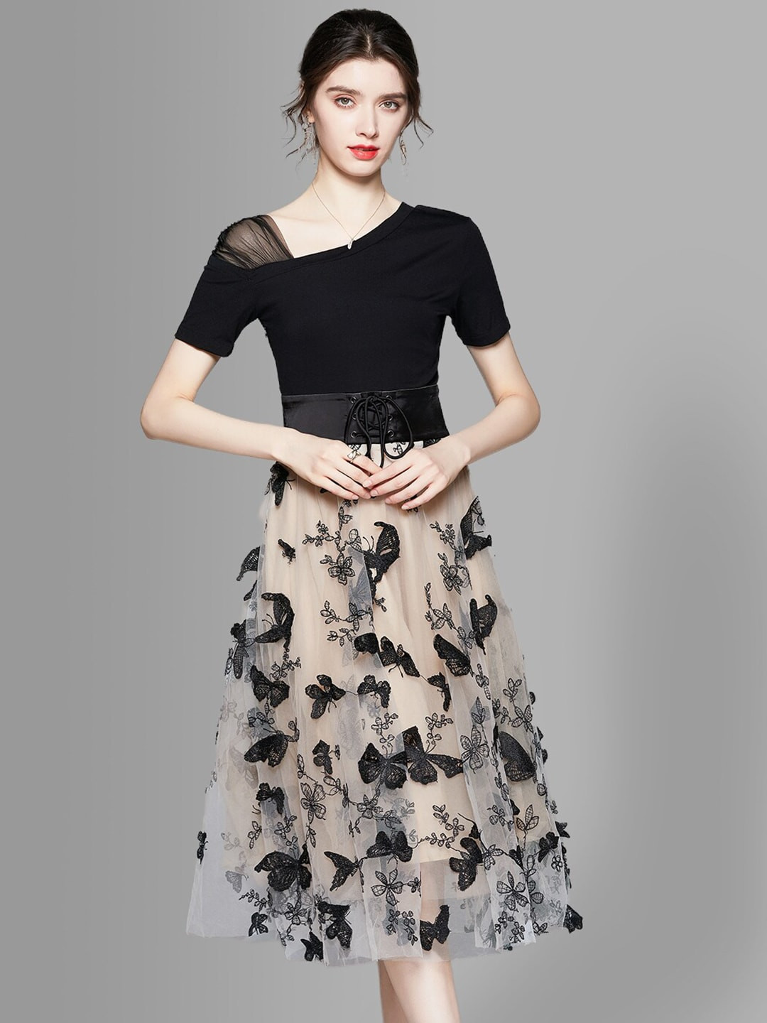 JC Collection Black Embellished Midi Dress