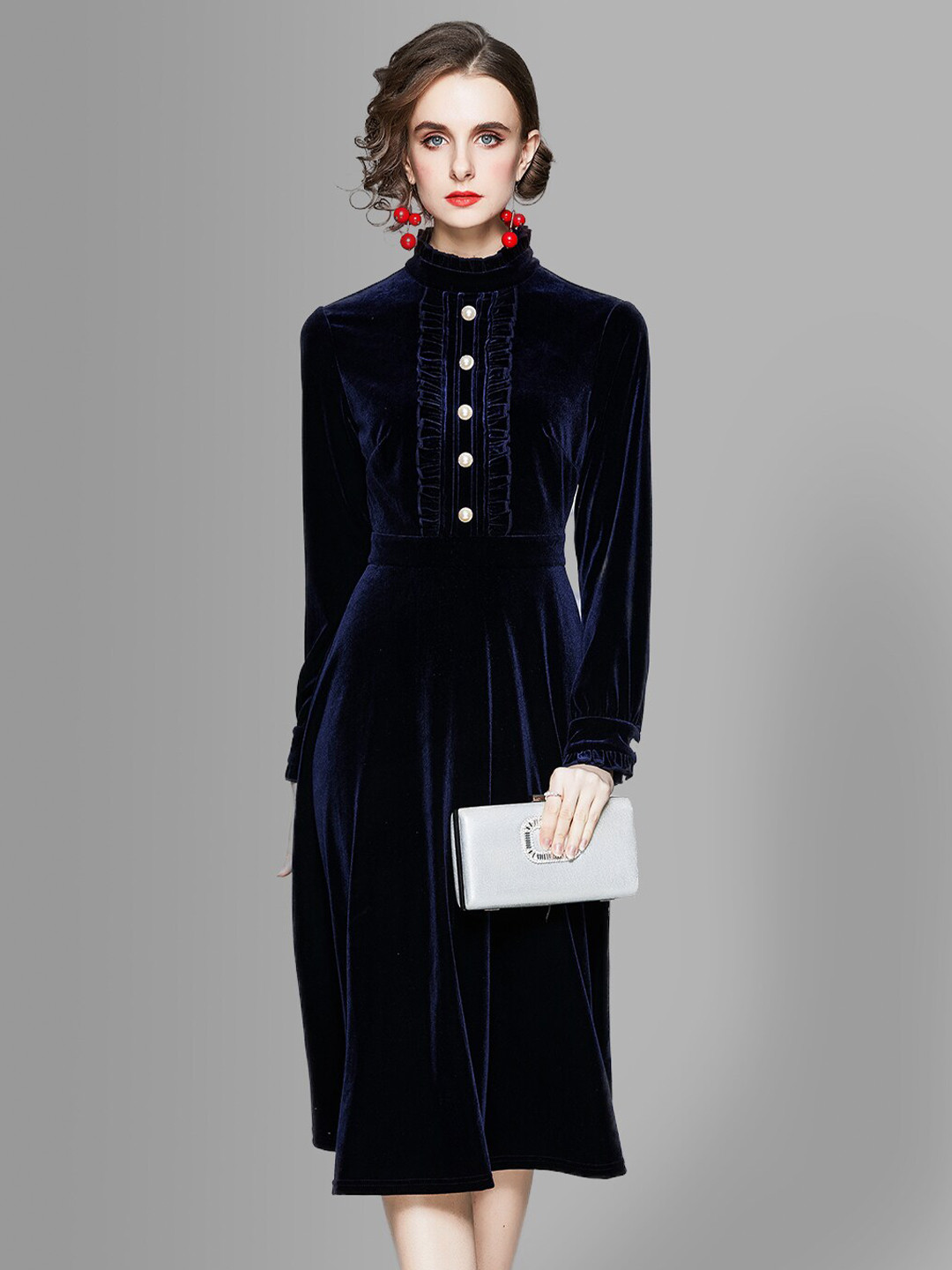 JC Collection Navy Blue Midi Solid Dress