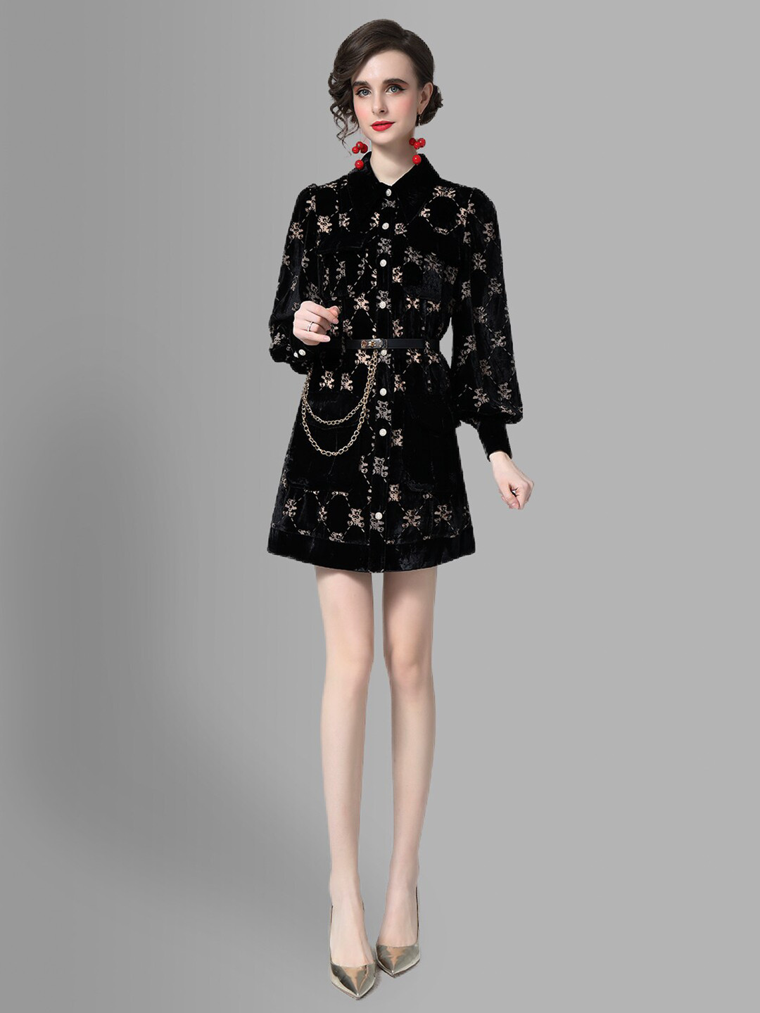 JC Collection Black Floral Shirt Dress