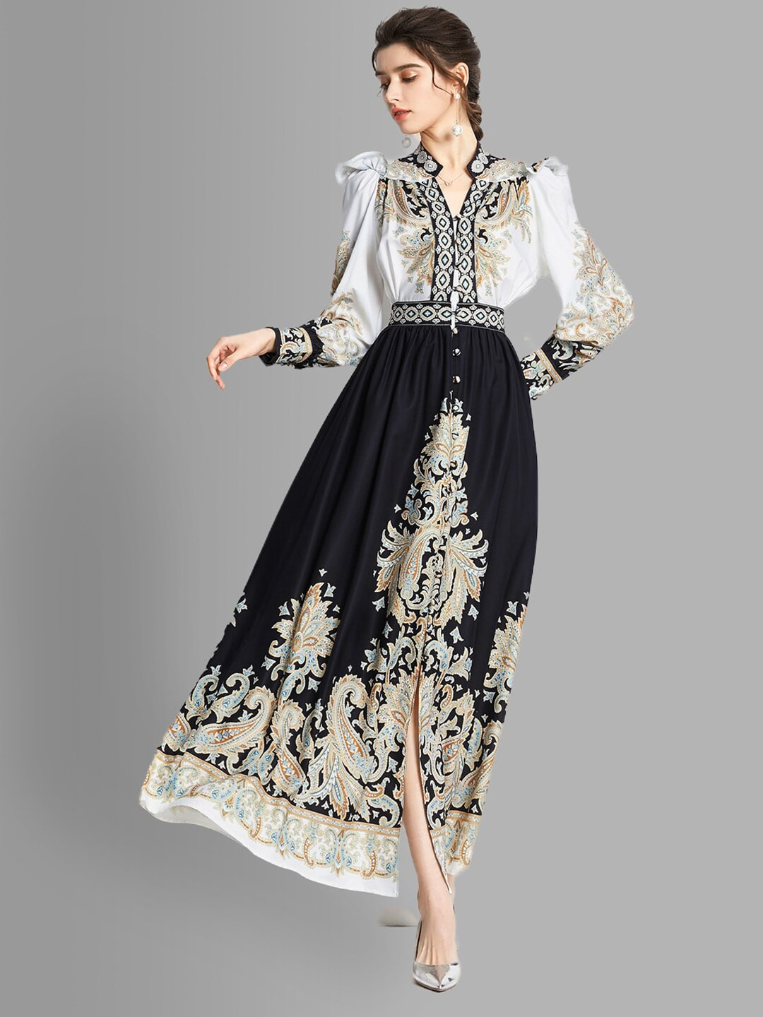 JC Collection Women Black & White Ethnic Motifs Printed Maxi Dress