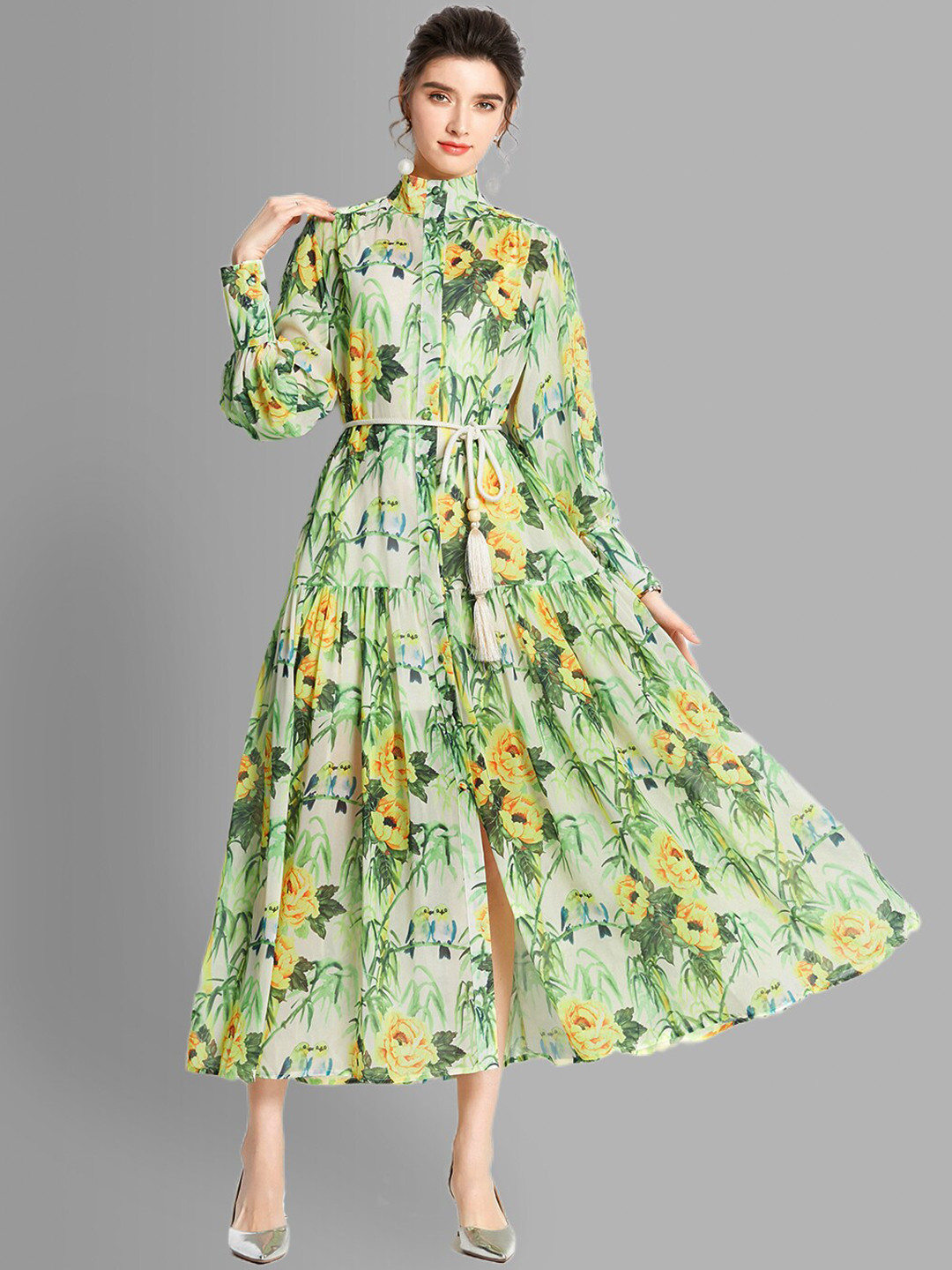 JC Collection Green Floral Midi Dress