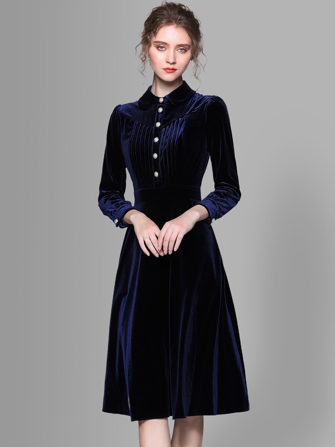 JC Collection Women Navy Blue Velvet Dress