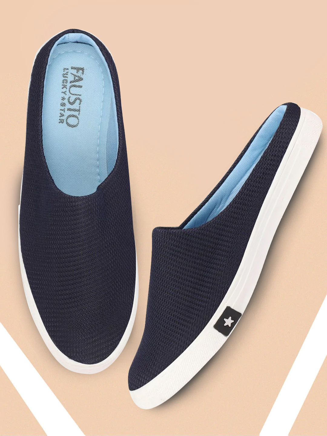 FAUSTO Men Navy Blue Woven Design Lightweight Mule Sneakers