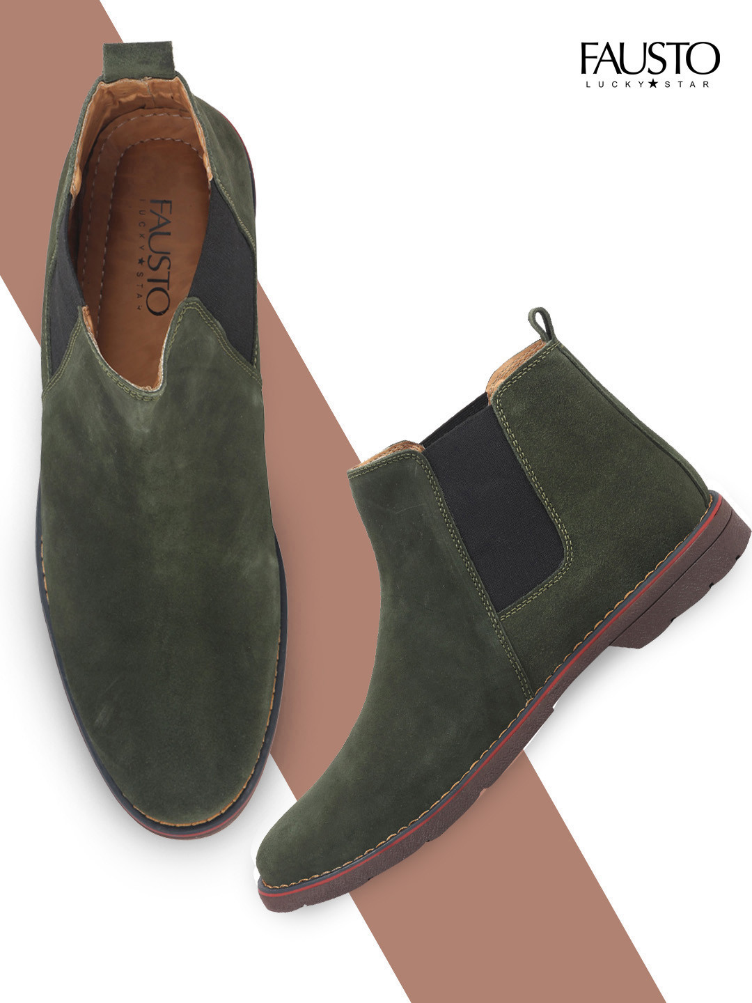 FAUSTO Men Green Suede Flat Boots