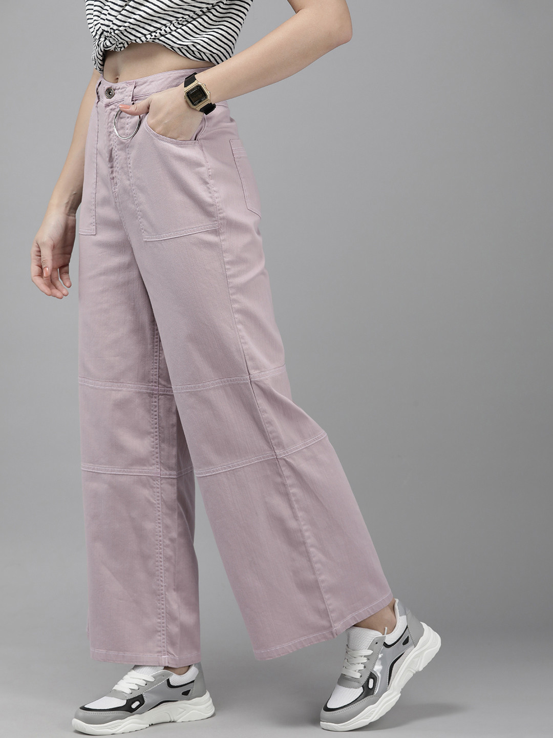 The Roaster Lifestyle Co. Women Flat Front Mid Rise Parallel Trousers