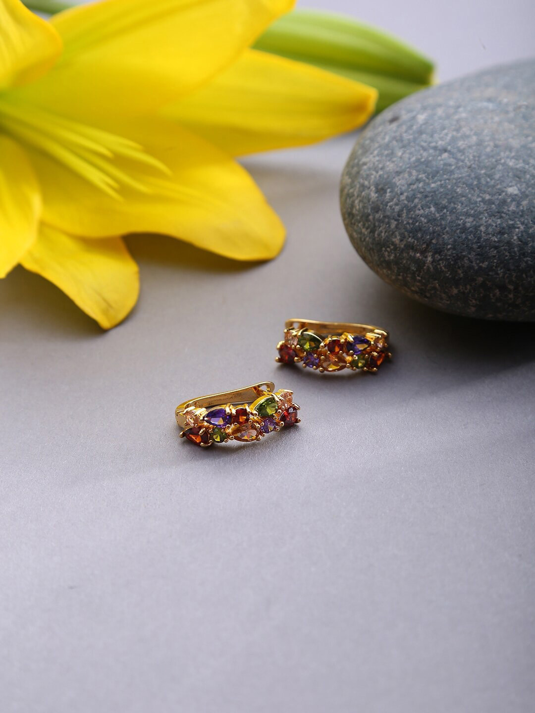 Jewels Galaxy Rose Gold-Plated Red & Green Contemporary Hoop Earrings